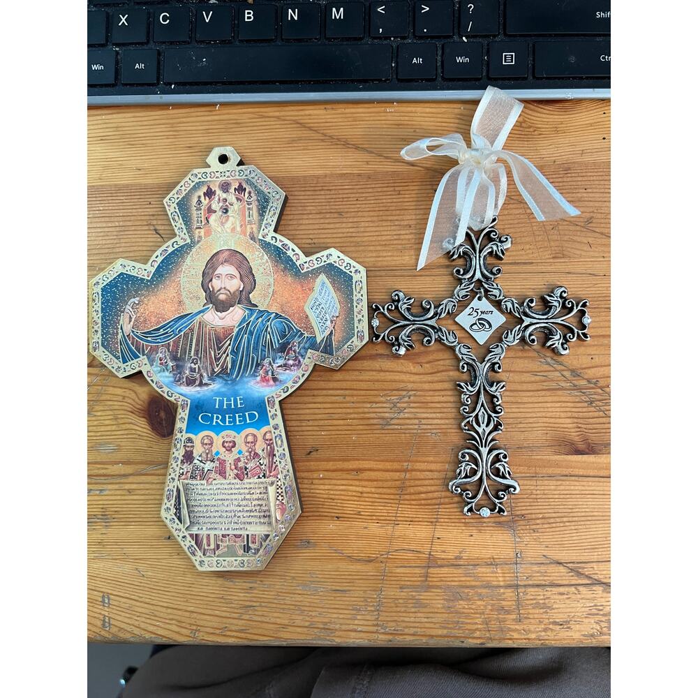 Vtg Set of 2 crosses - The Creed and 25th Anniversary by Camco